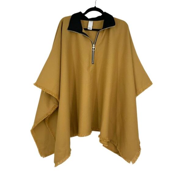 Nordstrom Rack Quarter Zip Ruana Poncho Tan Black One Size NWOT - Picture 1 of 6